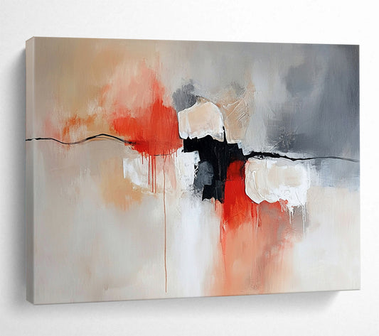 “Coral and Gray Fusion” - Coral, Gray, Black, Abstract Shapes - Abstract Acrylic Painting HB1546