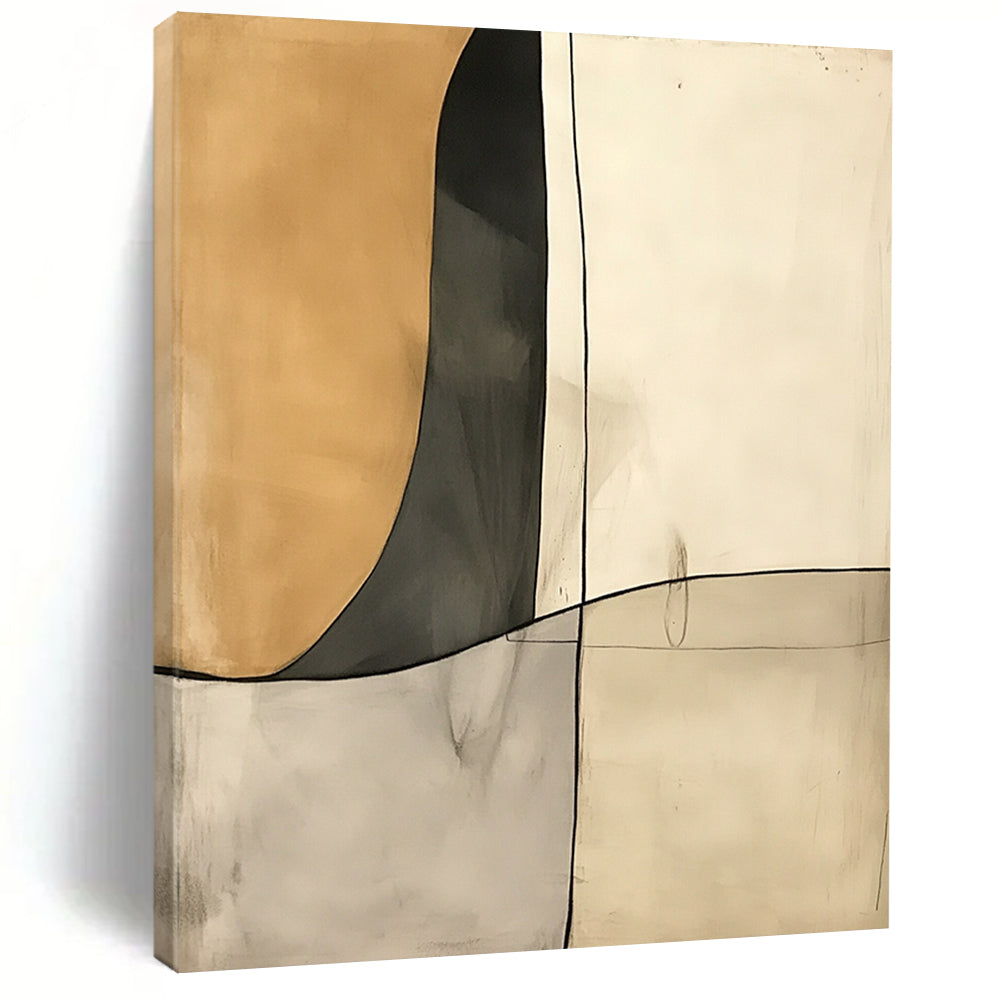 Contemporary hand-painted abstract art featuring deconstructed minimalism in cream and gray tones with negative space and fluid shapes. DLZ1391