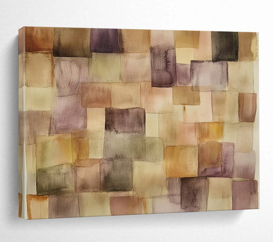 “Watercolor Square Patchwork” - Brown, Purple, Beige, Softly Blended Square Shapes - Watercolor Painting HB1768