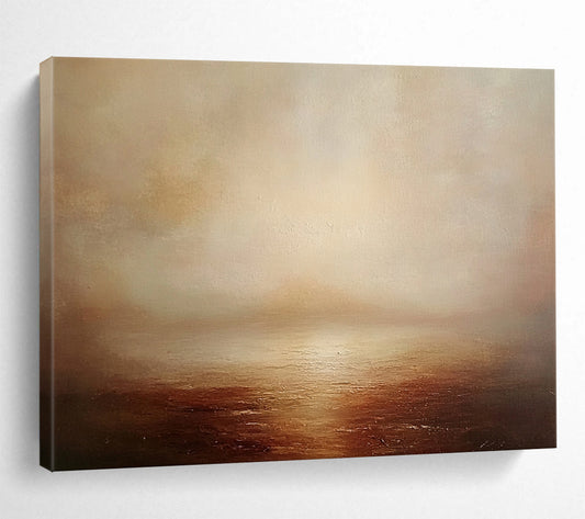 “Misty Sea at Dusk” - Browns, Beiges, Whites, Foggy Ocean - Atmospheric Oil Painting HB1593