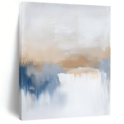 Contemporary large hand-painted abstract art featuring soothing beige and blue tones, evoking calming vibes of a serene sea horizon. DLZ0404