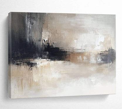 “Neutral Textured Horizon” - Gray, Beige, Black, Abstract Landscape Painting On Canvas HB1071