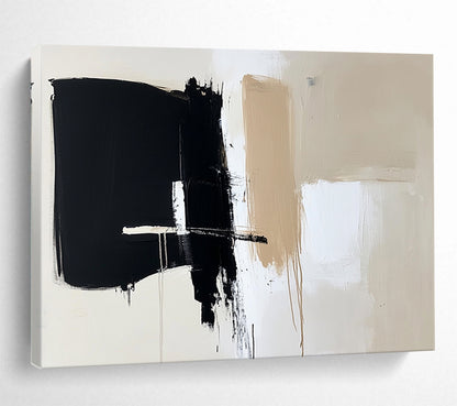 “Black Beige White Minimalist Strokes” - Black, beige, white; Minimalist abstract with bold brushstrokes HB1287