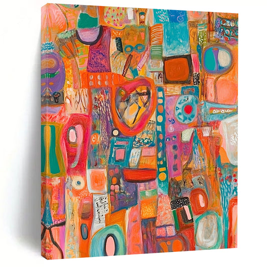 Vibrant contemporary hand-painted abstract art featuring diverse objects with intricate materials and details, offering a dynamic visual experience and rich textures. DLZ1492