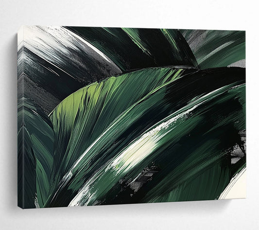 “Textured Green Leaf Layers” - Dark Green, Light Green, White, Abstract Leaf - like Textures - Acrylic Painting HB1632