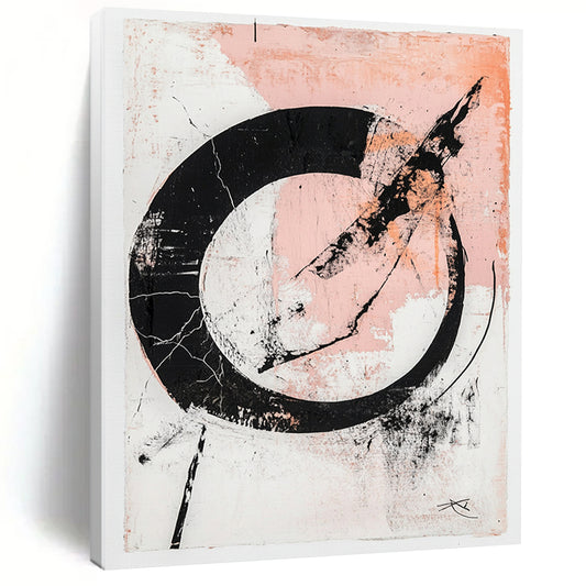 Black, White, Pink, Textured Circle "Blush Enso" Abstract Zen - Inspired Painting On Canvas HB091