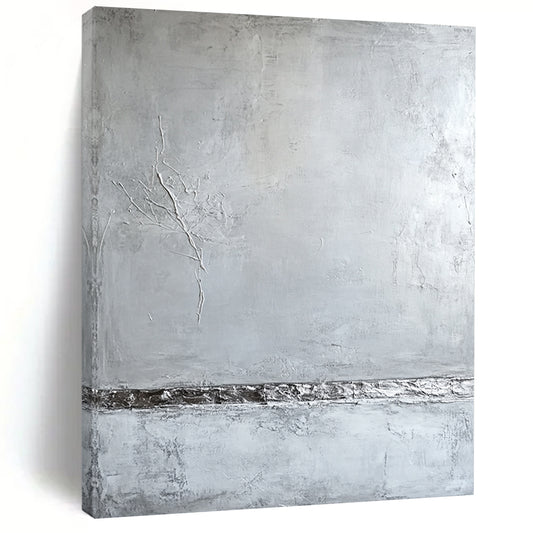 Contemporary abstract artwork featuring a textured grey plaster wall in soothing neutral tones inspired by Aron Demisier's minimalist style. DLZ0601