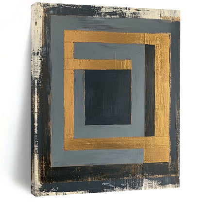 Gray, Black, Gold and White Geometric Frames "Framed Mystery" Painting On Canvas HB349