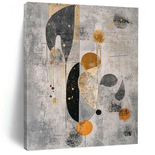 Gray, Black, Gold and Orange Geometric Shapes "Ethereal Geometry" Painting On Canvas HB331