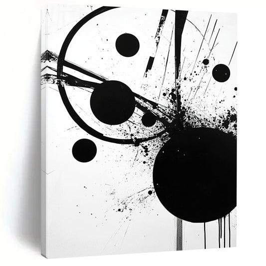 Black Circle, Dots & Lines - “Structured Ink Chaos” Painting On Canvas HB237