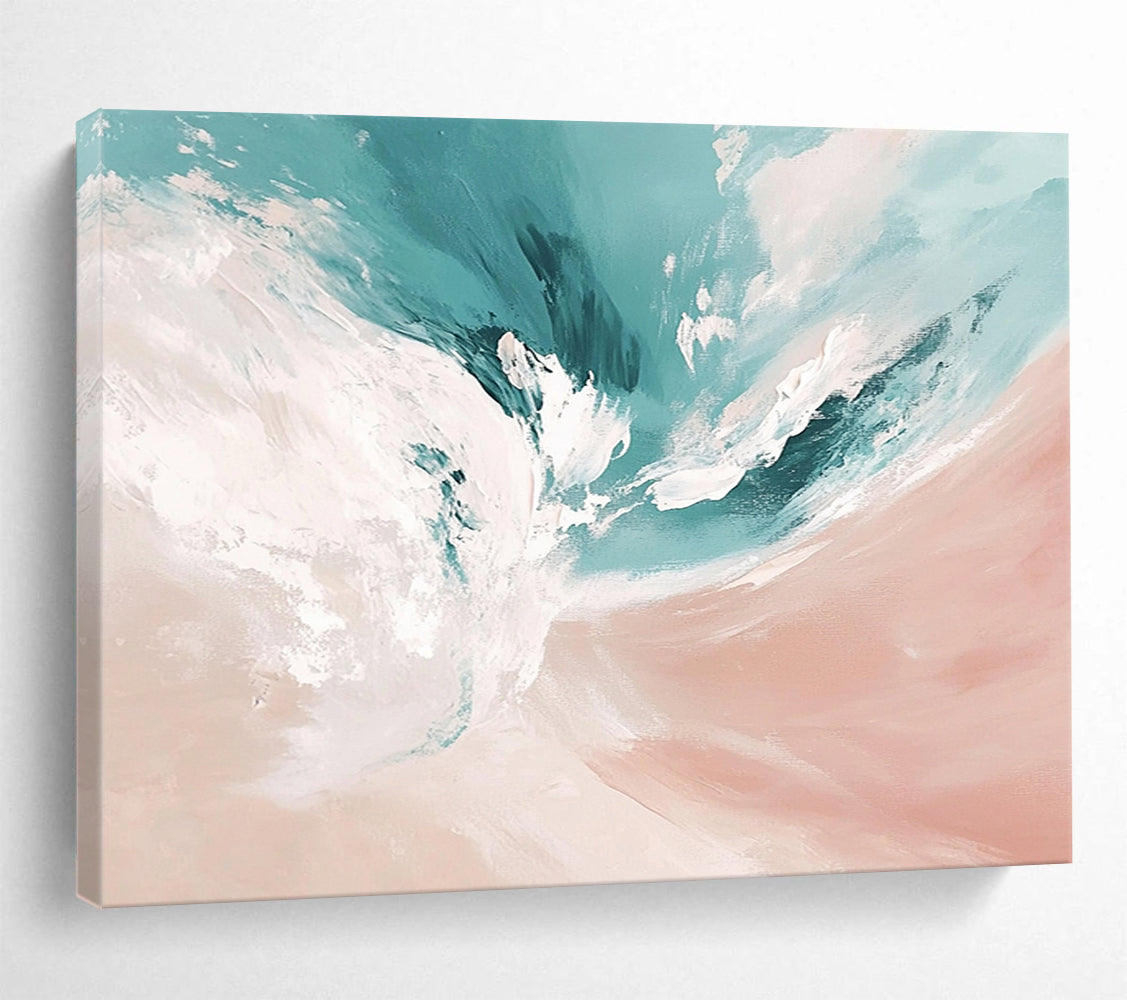 “Soft Blue - Pink Abstract Waves” - Blue, Pink, Abstract Waves Painting On Canvas HB0779