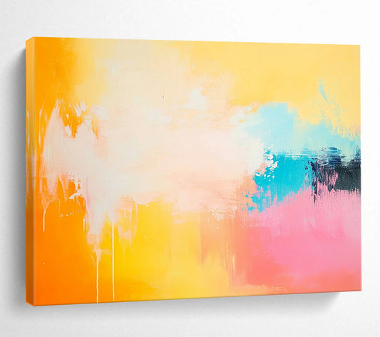 “Sunset Drip” - Orange, Yellow, Pink, Blue, Abstract Dripping Painting On Canvas HB1066