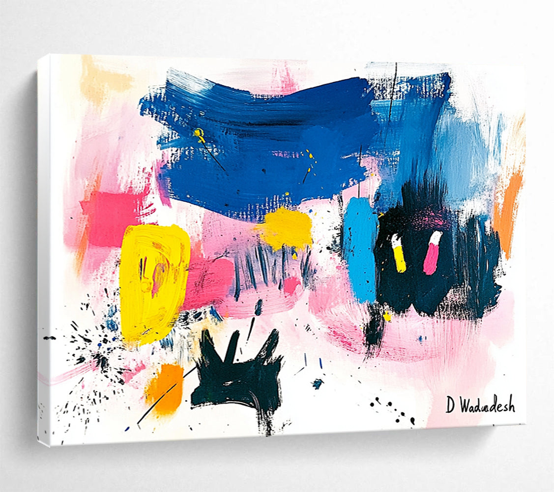 “Colorful Abstract with Black Silhouettes” - Colorful Palette, Black Shapes Painting On Canvas HB0873