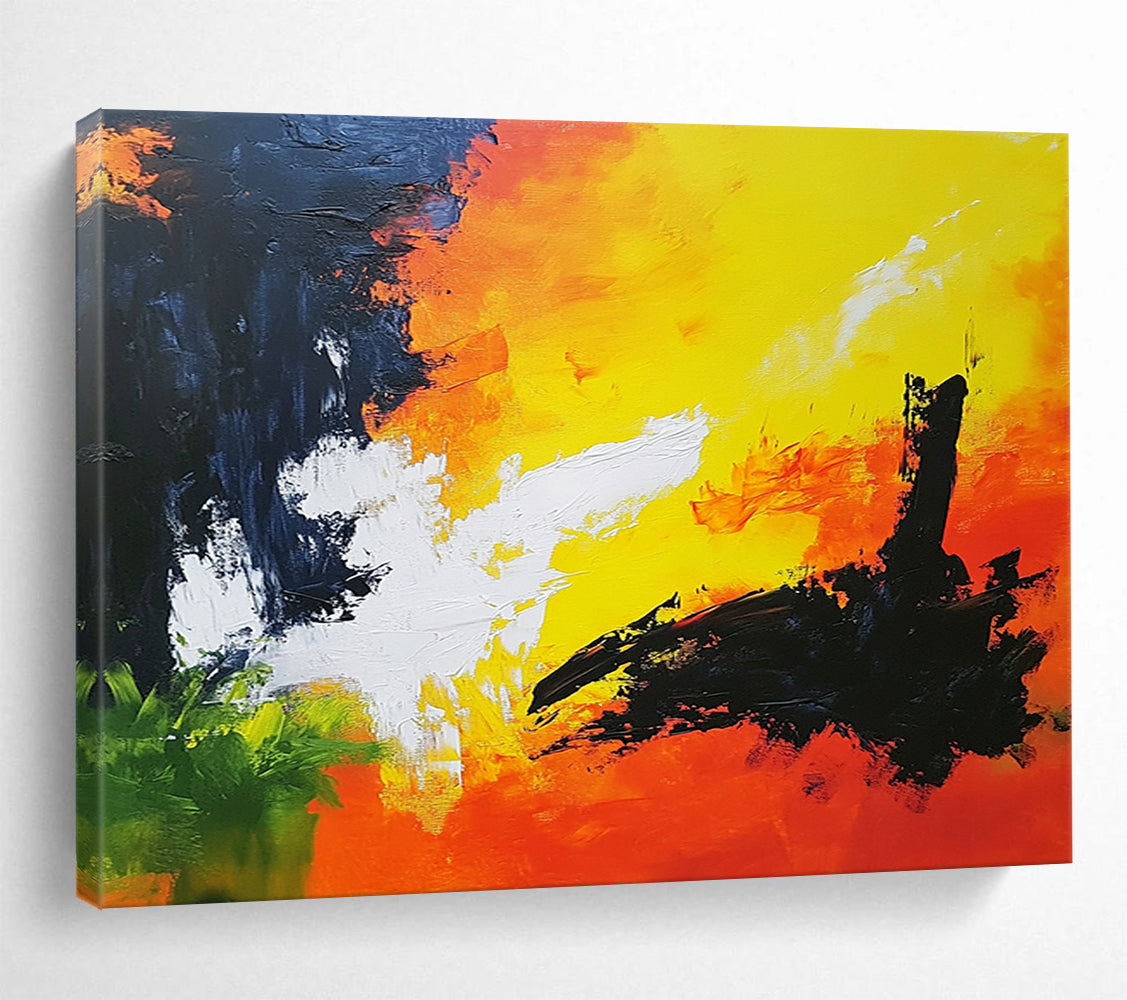 “Fiery Abstract Sky” - Yellow, Orange, Black, Green, Abstract Dramatic Sky Painting On Canvas HB1090