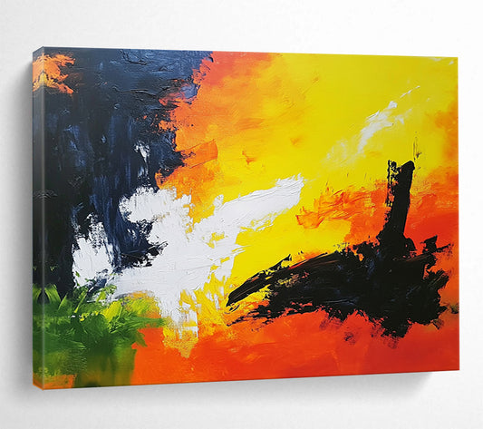 “Fiery Abstract Sky” - Yellow, Orange, Black, Green, Abstract Dramatic Sky Painting On Canvas HB1090