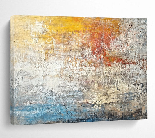 “Sunset Textures” - Yellow, Orange, Red, Blue, Layered Abstract Sunset Painting On Canvas HB1047