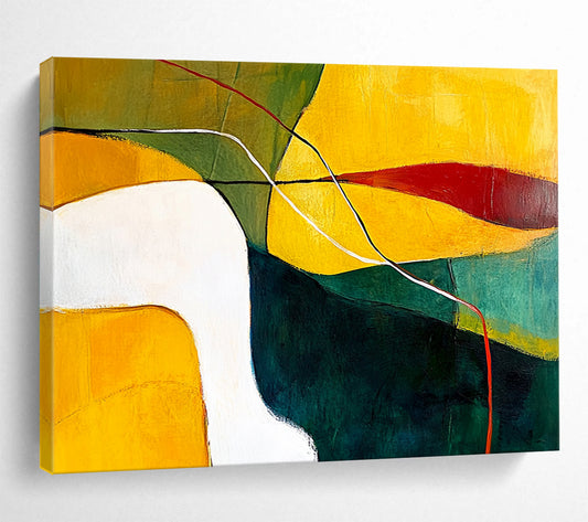 “Colorful Geometric Flow” - Yellow, Green, Red, Geometric Shapes and Lines Painting On Canvas HB0954