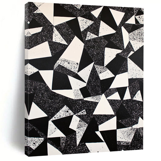 Black, White and Speckled Geometric Triangles "Starry Triangles" Painting On Canvas HB391