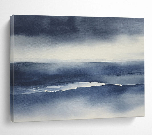 “Moody Sea Watercolor” - Blue, Gray, White - Minimalist Sea Watercolor - Watercolor Painting HB1331