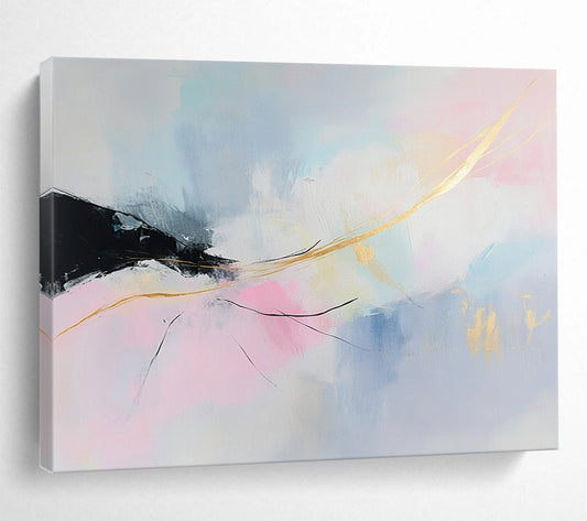 “Pastel Abstract Dream” - Pink, Blue, Gold, Soft Abstract Shapes Painting On Canvas HB0955