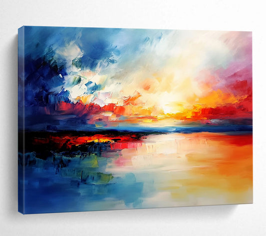 “Vibrant Sunset Sky” - Blue, Red, Orange, Fiery Skies and Reflective Water Painting On Canvas HB0928