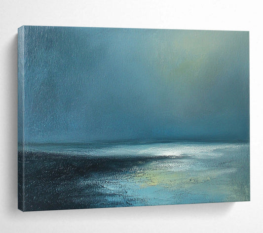 “Deep Blue Sea” - Dark Blue, Light Blue, Hints of Green, Calm Ocean and Sky Painting On Canvas HB0922