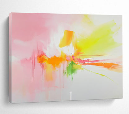 “Vibrant Pastel Abstract Burst” - Pink, yellow, orange, green; Soft pastel abstract with drips; Acrylic Painting On Canvas HB1218