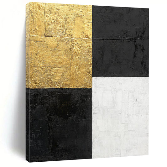 Black, Gold, White with Bold Squares "Minimalist Impact" Abstract Painting On Canvas HB009