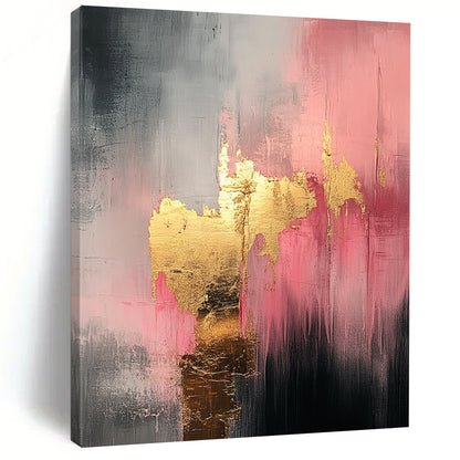 Contemporary hand-painted abstract art featuring white pink and gold tones with a mysterious atmosphere and luxurious gold leaf embellishments. DLZ1117