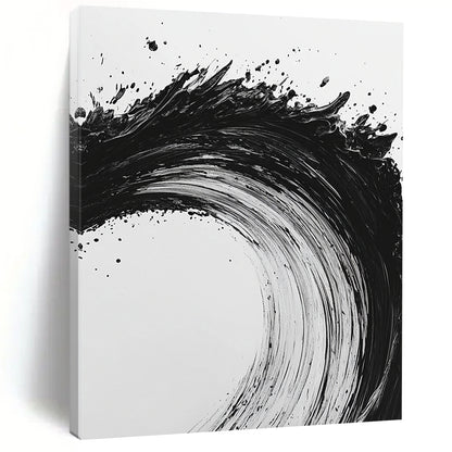 Black and White Dynamic Wave "Energetic Surge" Painting On Canvas HB282