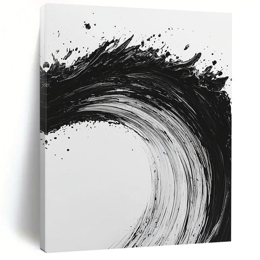 Black and White Dynamic Wave "Energetic Surge" Painting On Canvas HB282