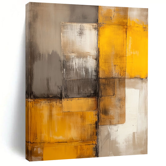 Contemporary abstract artwork features large color blocks in beige and gray offering a minimalistic bohemian style with vintage wall texture. DLZ0836