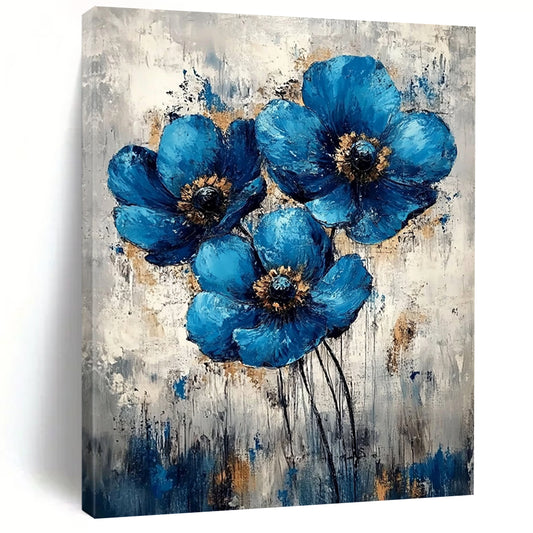 Contemporary large hand-painted abstract artwork featuring vintage flowers on a gray background perfect for enhancing any wall space. DLZ0362