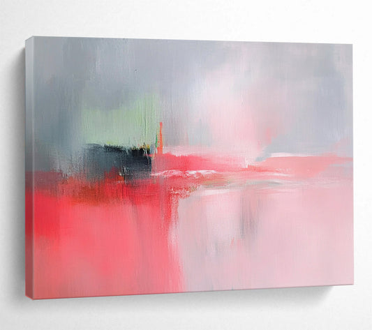 “Soft Color Blur” - Gray, Pink, Green, Abstract Impressionist Painting On Canvas HB0713