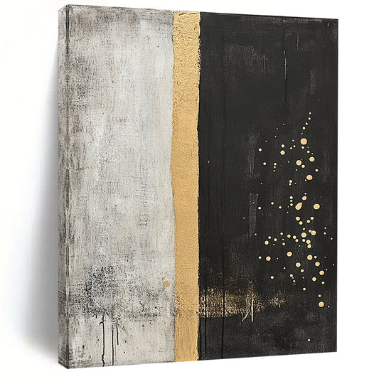 Gray, Gold & Black Split Dots - “Ethereal Boundary” Painting On Canvas HB197