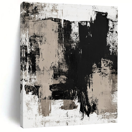 Contemporary hand-painted abstract art featuring beige tones on a white background with dark gray accents, adding elegance to any space. DLZ0294