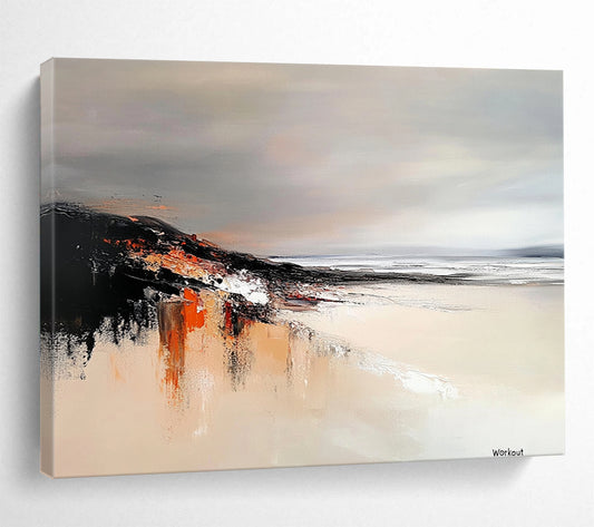 “Muted Tones Coastal Landscape” - Muted Gray, Orange, Abstract Coastal Landscape HB1121