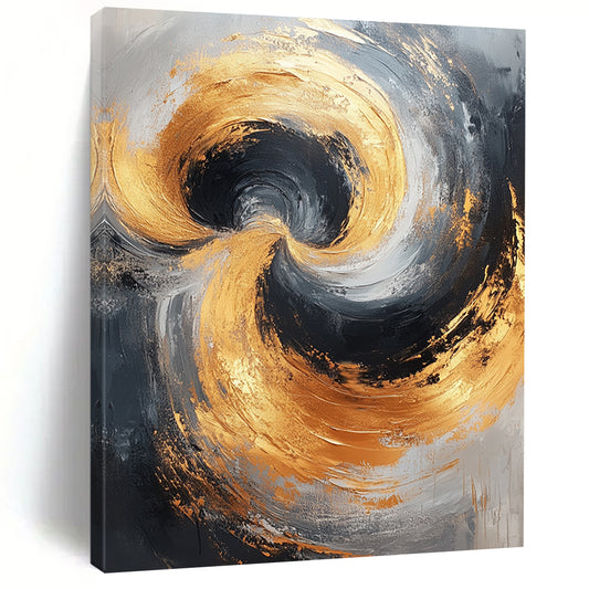 Contemporary abstract painting featuring gray and gold tones large brush strokes and balanced composition for a modern elegant ambiance. DLZ0708