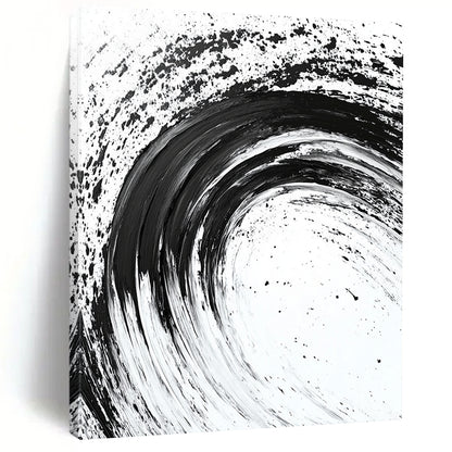 Black Curved Brushstrokes on White - “Flowing Ink Rhythm” Painting On Canvas HB216