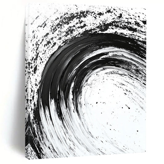 Black Curved Brushstrokes on White - “Flowing Ink Rhythm” Painting On Canvas HB216