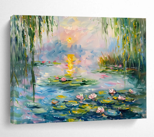 Water Lily Pond at Sunset - Impressionist Living Room or Bedroom Art DLZ194