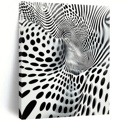Black & White Wavy Dots and Lines - “Optical Illusion Odyssey” Painting On Canvas HB190