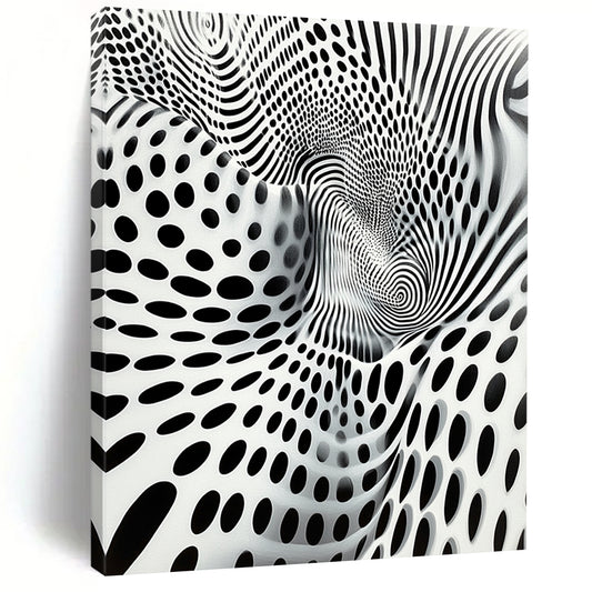 Black & White Wavy Dots and Lines - “Optical Illusion Odyssey” Painting On Canvas HB190