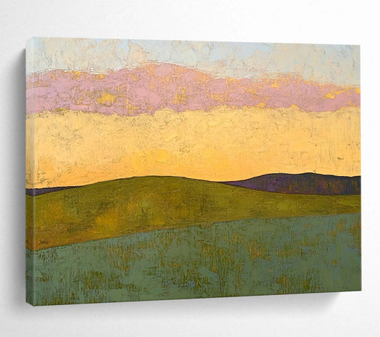 “Colorful Horizon Landscape” - Pink, Yellow, Green, Textured Layers, Abstract Landscape Painting On Canvas HB0905