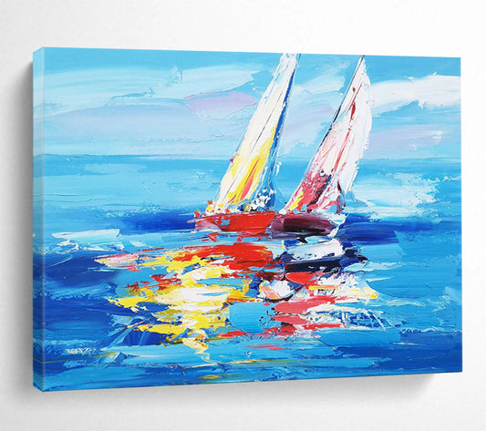 Colorful Sailboats on Blue Sea - Vibrant Coastal Living Room Art DLZ266