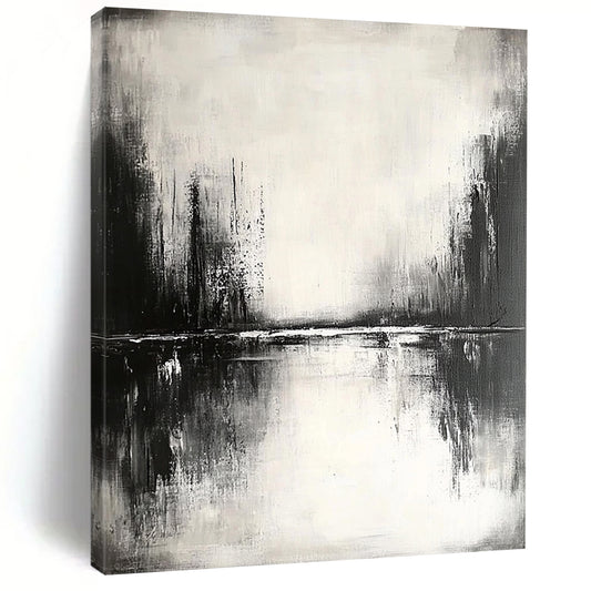 Contemporary abstract painting featuring tranquil reflections on water with muted tones and soft edges creating a serene atmosphere. DLZ0308