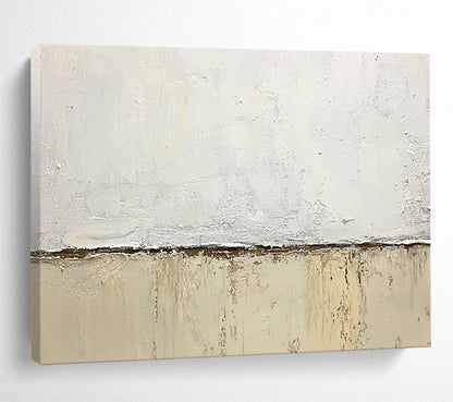 “Minimalist Textured Divide” - White, beige, brown; Textured white and beige divide on a canvas; Soft Acrylic Painting On Canvas HB1200