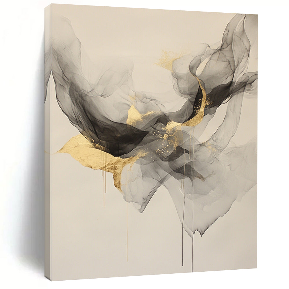 Beige, Gray, Gold, Flowing Shapes "Ethereal Elegance" Abstract Painting On Canvas HB025