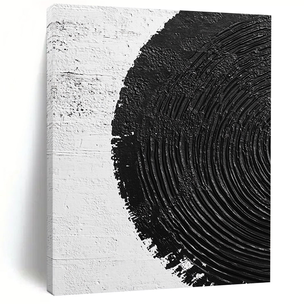 Contemporary abstract painting featuring textured circles and serene ripples, creating a calming visual experience on a pure white backdrop. DLZ1550