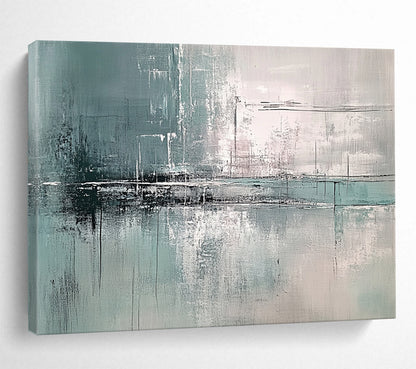 “Teal Gray Abstract Reflections” - Teal, Gray, White, Textured Forms - Painting On Canvas HB1422